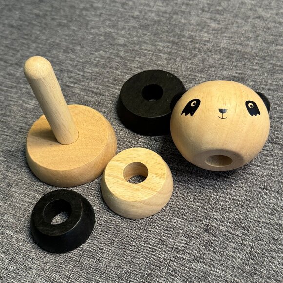 WEE GALLERY Wood Stacker - Panda - Classic Learning Toy for Ages 18 mo and Up - Picture 2 of 5